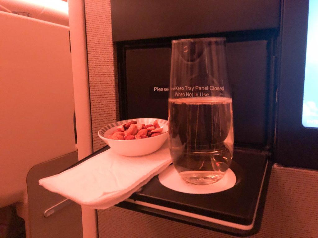 Complimentary champagne and nuts