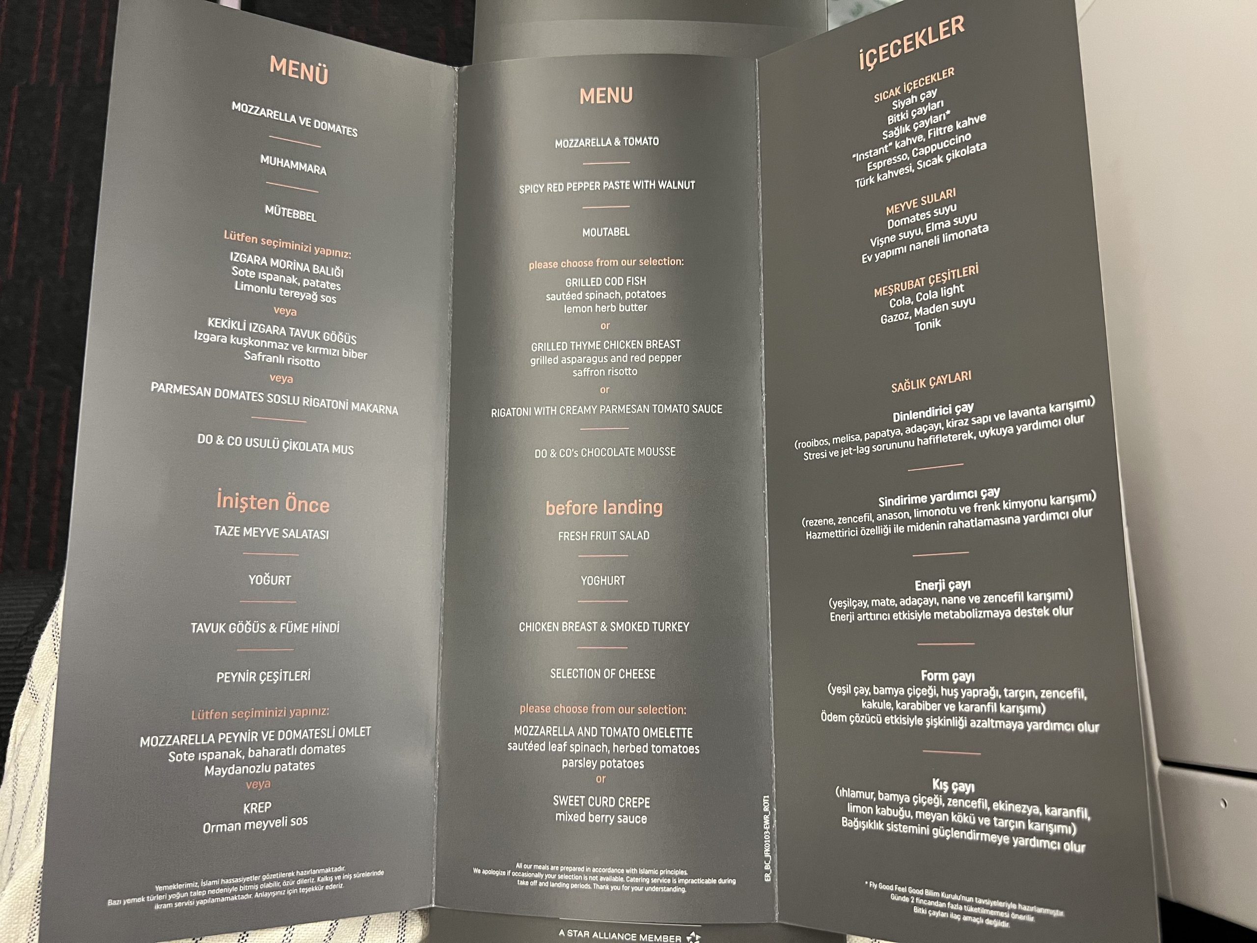 Turkish A330 Food Menu