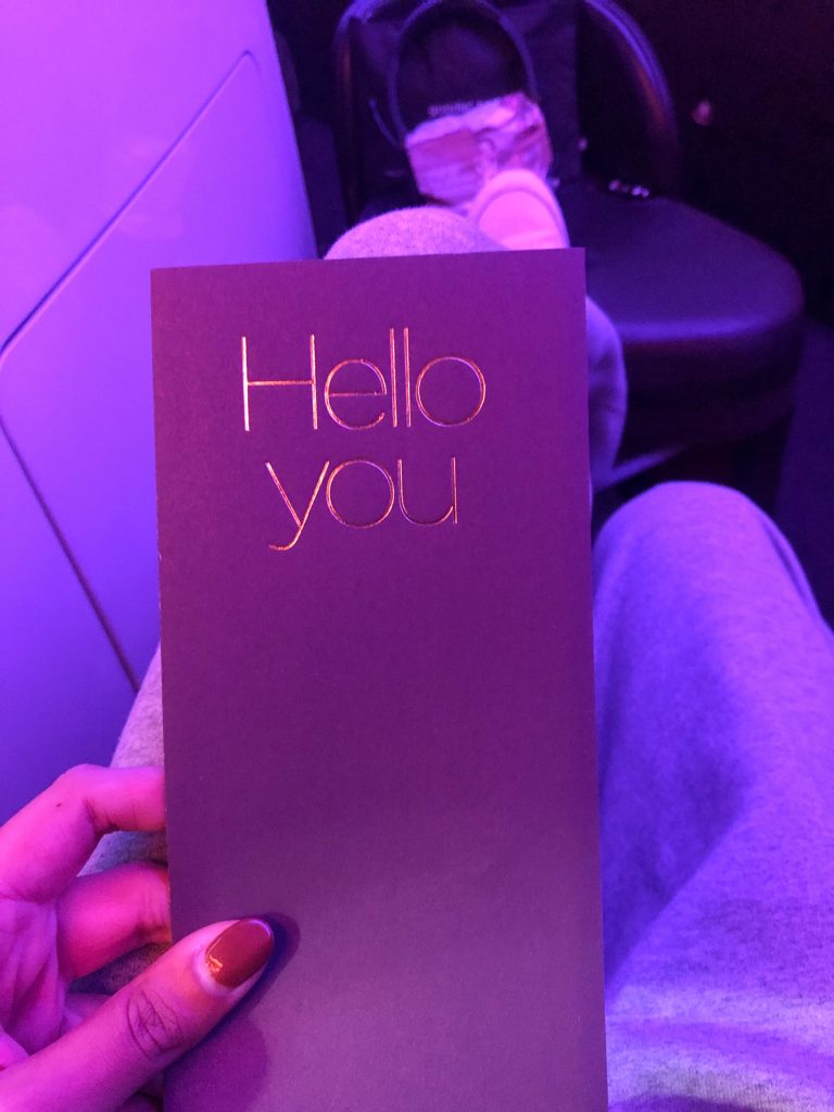 Virgin Atlantic Business Class Menu