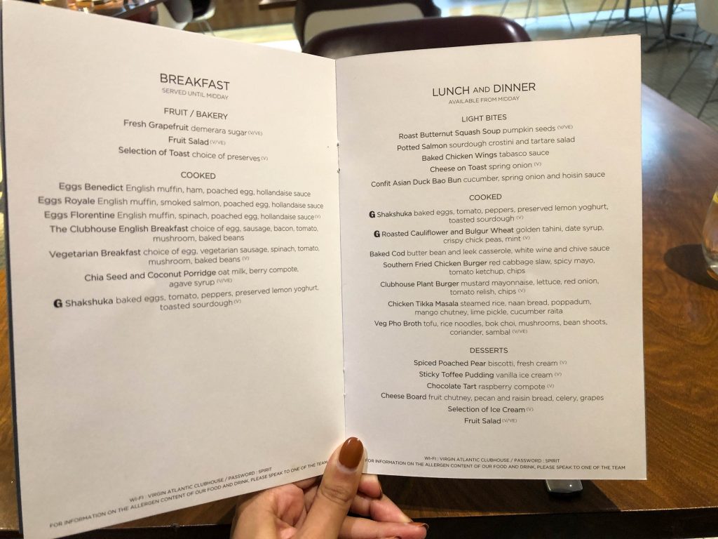 Clubhouse menu