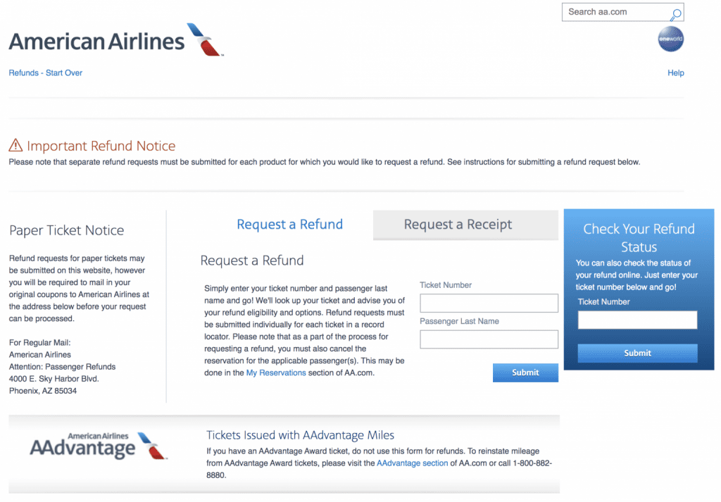aa refund process