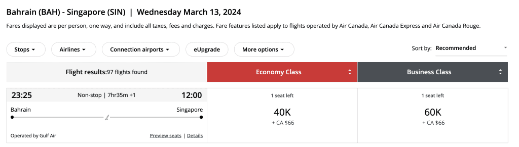 Gulf Air Aeroplan Booking